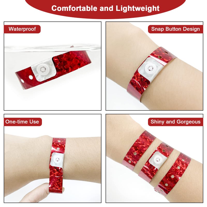 OUCHAN Holographic Plastic Party Wristbands Red- 500 Pack Vinyl Wristbands for Events Club Music Meeting - Image 2